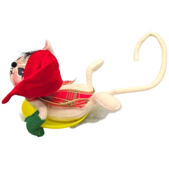 ANNALEE Vintage 1998 Felt Christmas Mouse Saucer Sled Disc Snow Doll Sledding - Picture 7 of 11
